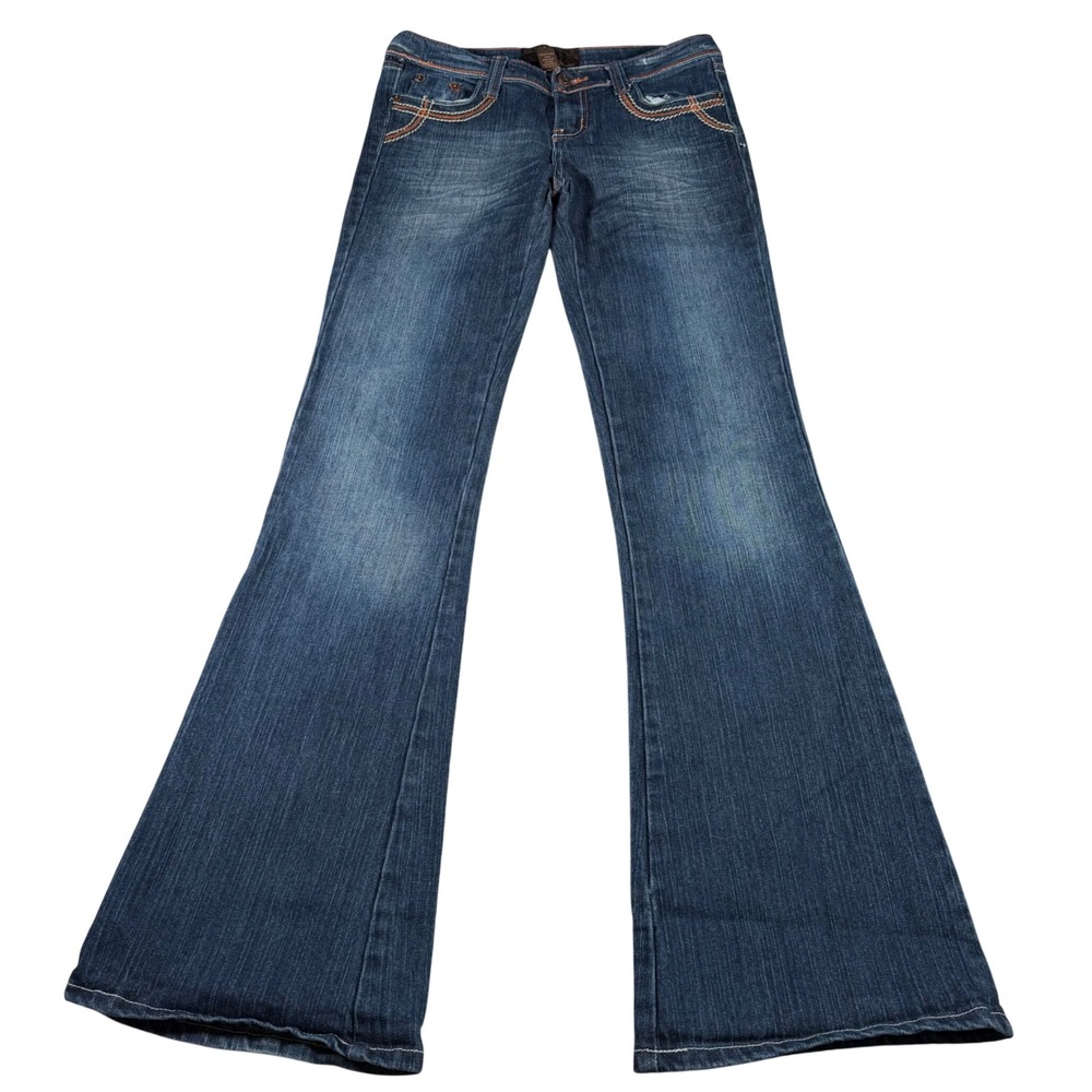 Urban Behavior Flare Leg Jeans Women Size 3/27 (FITS 29x33) Blue Contrast Stitch
